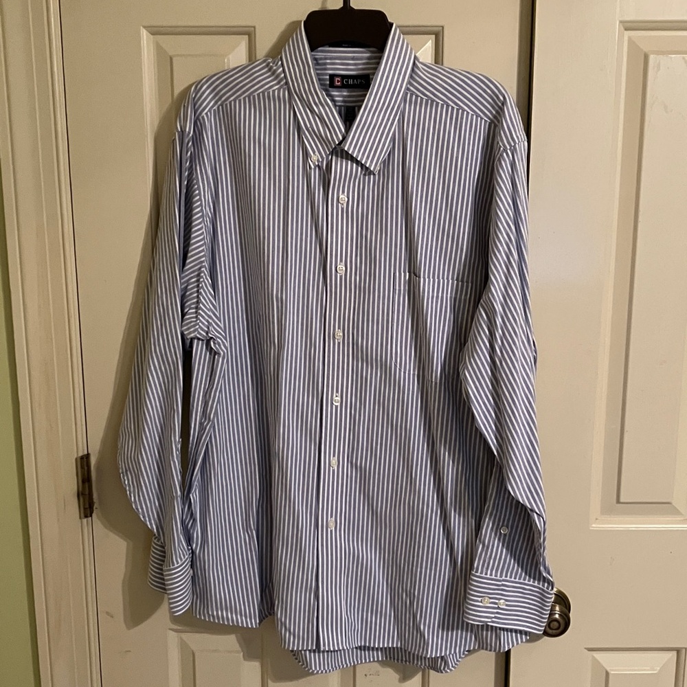EUC! Chaps Blue and White Striped Dress Shirt